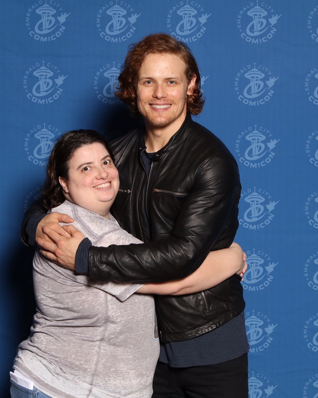Sam Heughan Photo with Authentic Autograph Dealer Laura LaBarber Sam Heughan Photo with Authentic Autograph Dealer Laura LaBarber