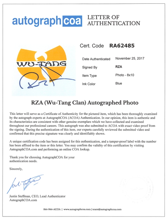 AutographCOA (ACOA) Authentication's Letter of Authenticity (LOA) is included. AutographCOA (ACOA)
Authentication's Letter of Authenticity (LOA) is included.
