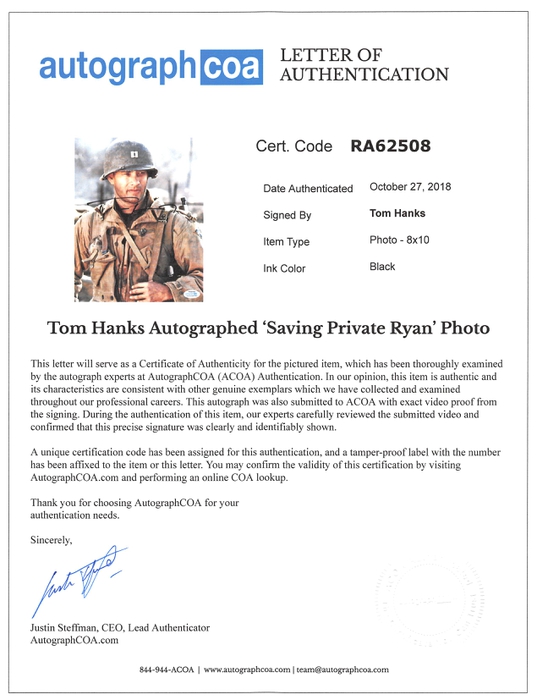 AutographCOA (ACOA) Authentication's Letter of Authenticity (LOA) is included. AutographCOA (ACOA)
Authentication's Letter of Authenticity (LOA) is included.