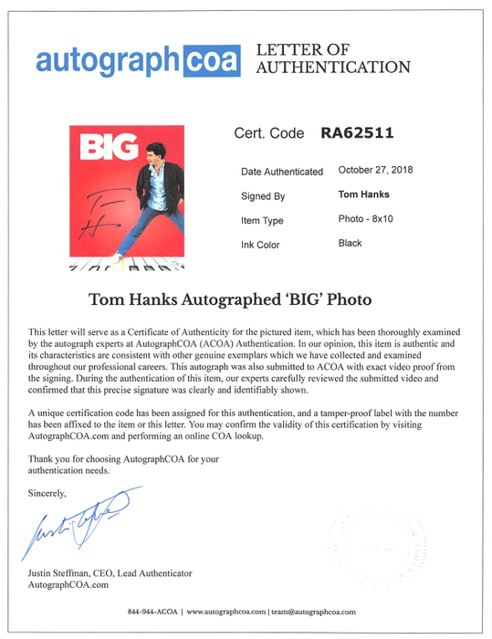 AutographCOA (ACOA) Authentication's Letter of Authenticity (LOA) is included. AutographCOA (ACOA)
Authentication's Letter of Authenticity (LOA) is included.
