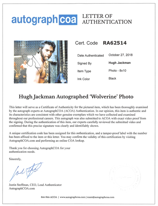 AutographCOA (ACOA) Authentication's Letter of Authenticity (LOA) is included. AutographCOA (ACOA)
Authentication's Letter of Authenticity (LOA) is included.