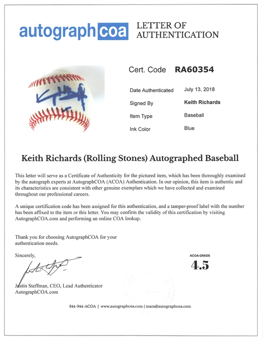 AutographCOA (ACOA) Authentication's Letter of Authenticity (LOA) is included. AutographCOA (ACOA)
Authentication's Letter of Authenticity (LOA) is included.