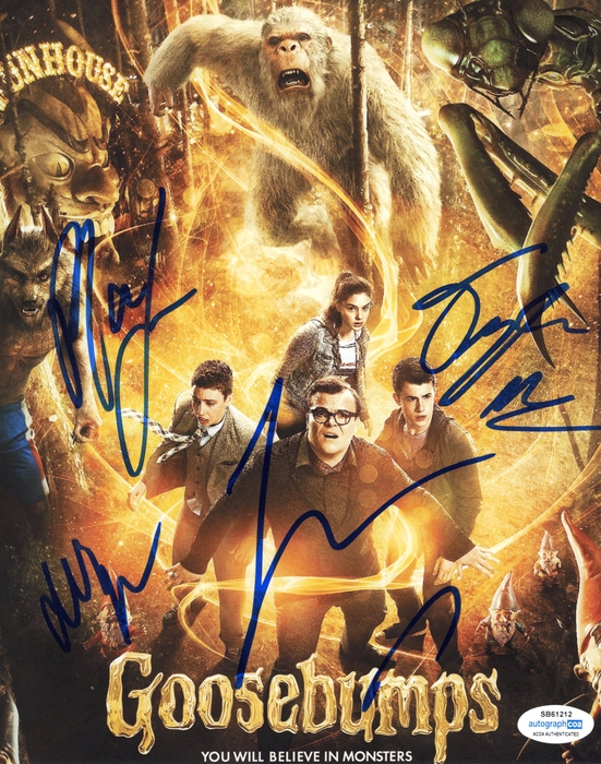 Item # 158551 - "Goosebumps" AUTOGRAPHS Signed 8x10 Photo - Jack Black, Dylan Minnette +2