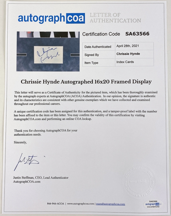 Item # 142836 - Chrissie Hynde The Pretenders Autographed Signed 16x20 Framed Photo Display