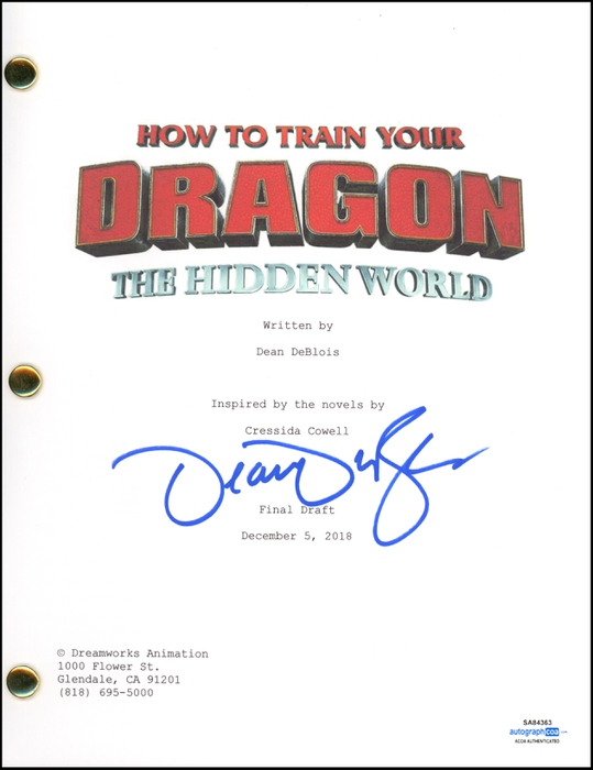 Item # 147948 - Dean DeBlois "How to Train Your Dragon: The Hidden World" SIGNED Screenplay