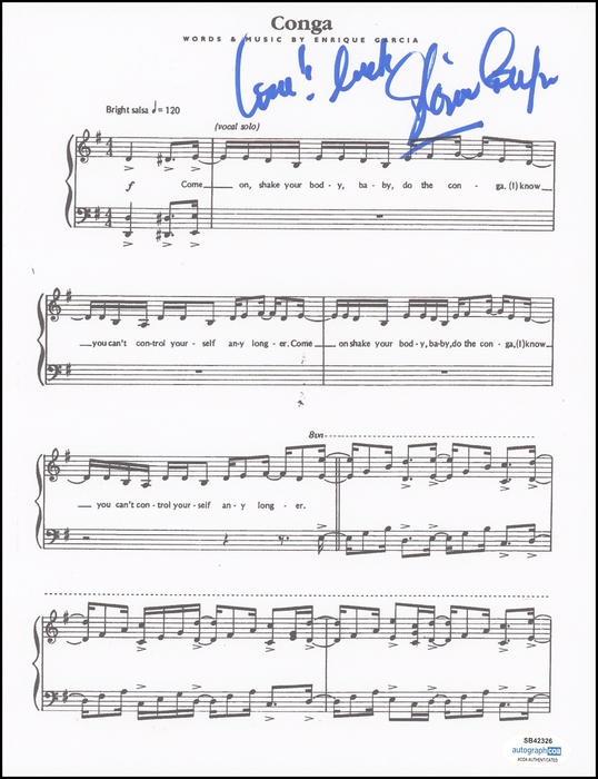 Item # 155562 - Gloria Estefan "Into the Light World Tour" AUTOGRAPH Signed 'Conga' Sheet Music
