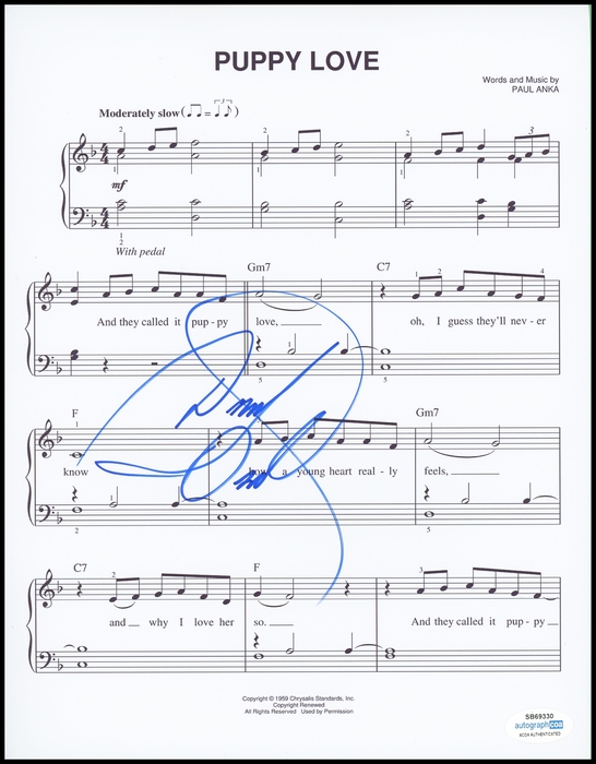 Item # 161552 - Donny Osmond "Puppy Love" AUTOGRAPH Signed Sheet Music